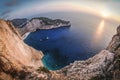 Zakynthos Navagio sunset in Greece. Artistic interpretation.