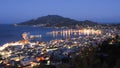 Zakynthos panorama over the capital city Zante Town at night wit Royalty Free Stock Photo