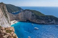 Zakynthos Shipwreck Navagio beach cove with luxury yachts view from cliff observation view point Royalty Free Stock Photo