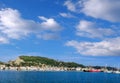 Zakynthos town harbor with boats on Zakynthos island in Greece Royalty Free Stock Photo