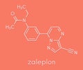 Zaleplon hypnotic drug molecule sleeping pill. Skeletal formula.