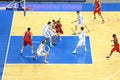 Zalgiris and CSKA Moscow teams play basketball