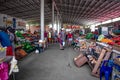 Big hall of the farmers market in Zaliznyi Port Kherson region. Buyers and sellers near