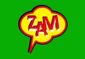 Zam . Comic book concept on green background