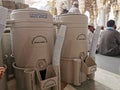 Zam-Zam water storage barrels are placed around in the Prophet's mosque. Royalty Free Stock Photo