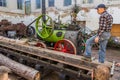 ZAMBERK, CZECHIA - SEPTEMBER 15, 2018: Portable steam engine powering the saw mill in the Old Machines and Technologies Royalty Free Stock Photo