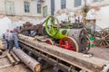 ZAMBERK, CZECHIA - SEPTEMBER 15, 2018: Portable steam engine powering the saw mill in the Old Machines and Technologies Royalty Free Stock Photo