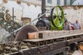 ZAMBERK, CZECHIA - SEPTEMBER 15, 2018: Portable steam engine powering the saw mill in the Old Machines and Technologies Royalty Free Stock Photo