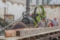 ZAMBERK, CZECHIA - SEPTEMBER 15, 2018: Portable steam engine powering the saw mill in the Old Machines and Technologies Royalty Free Stock Photo