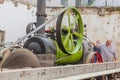 ZAMBERK, CZECHIA - SEPTEMBER 15, 2018: Portable steam engine powering the saw mill in the Old Machines and Technologies Royalty Free Stock Photo