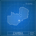 Zambia blueprint map template with capital city. Royalty Free Stock Photo