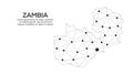 Zambia communication network map. Vector low poly image of a global map with lights in the form of cities. Map in the form of a