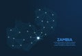 Zambia communication network map. Vector low poly image of a global map with lights in the form of cities. Map in the form of a