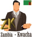 Zambia national currency symbol kwacha representing money and Flag.