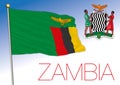 Zambia official national flag and coat of arms, african country Royalty Free Stock Photo