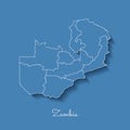 Zambia region map: blue with white outline and.