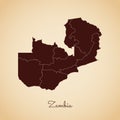 Zambia region map: retro style brown outline on.
