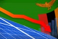 Zambia solar energy power lowering chart, arrow down - green natural energy industrial illustration. 3D Illustration