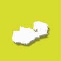 Zambia - white 3D silhouette map of country area with dropped shadow on green background. Simple flat vector