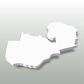 Zambia - white 3D silhouette map of country area with dropped shadow on grey background. Simple flat vector illustration