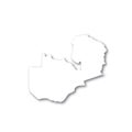 Zambia - white 3D silhouette map of country area with dropped shadow on white background. Simple flat vector