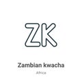 Zambian kwacha outline vector icon. Thin line black zambian kwacha icon, flat vector simple element illustration from editable