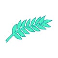 Zamioculca plant leaf. Line art doodle sketch. Mint green on white background. Vector illustration.