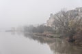 Watermills of Zamora and the Douro river in a foogy day