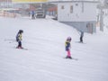 Zams, Austria - 22 Februar 2015: Children learning to ski in ski school