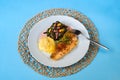 Zander fillet, chard and mashed potato Royalty Free Stock Photo