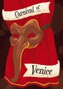 Zanni Mask over a Theater Curtain for Venice Carnival, Vector Illustration
