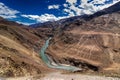 Zanskar river flowing through rocks of Ladakh, Jammu and Kashmir, India, Royalty Free Stock Photo