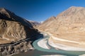 Zanskar river joining Indus river in Ladakh, India Royalty Free Stock Photo