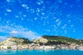 Zante town panorama from the sea. Sunny summer day on the island