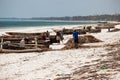 Zanzibar beach fishermen and boats