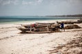 Zanzibar beach fishermen and boats