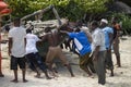 Fishermen on the beach of Zanzibar Island. Royalty Free Stock Photo