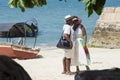Tourists tour the stone town of Zanzibar.
