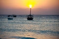 Zanzibar island traditional boat in the ocean at sunset Royalty Free Stock Photo