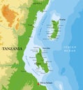 Zanzibar and Pemba islands highly detailed physical map