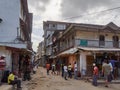 ZANZIBAR, TANZANIA - AUGUST 14, 2017: Stone Town in Zanzibar, Tanzania.View to the crowdy Zanzibar street.