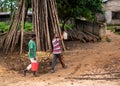 Zanzibar, Tanzania - JANUARY 2020: Black African People in their Usual Lifestyle on Streets of Zanzibar Village