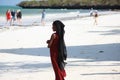 Zanzibar Tanzania, little Muslim girl on the beach Royalty Free Stock Photo