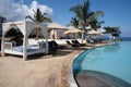 Beach cabanas poolside, at Royal Zanzibar Resort, overlooking the Indian Ocean Royalty Free Stock Photo