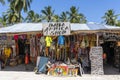 Front view of African shop clothes and souvenirs for tourists on the beach in Zanzibar island, Tanzania, east Africa