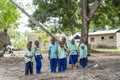 African girls and boys near local school after class, Zanzibar, Tanzania, Africa Royalty Free Stock Photo