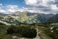 Scenéria Západných Tatier z turistického chodníka pri horskom priesmyku Žiarske sedlo na Slovensku