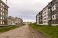 Zapolyarny, Russia. July 14, 2021. An empty street in an abandoned ghost settlement in northern Russia