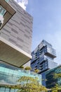 Zapopan, Jalisco Mexico. January 1, 2023. Area with trees, exterior of a complex of modern residential and office buildings