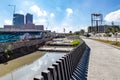 Zapopan, Jalisco Mexico. January 1, 2023. Empty pedestrian walkway along an open sewage canal